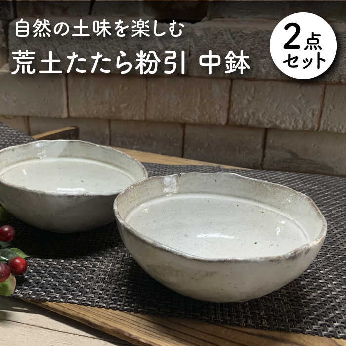 【ふるさと納税】【美濃焼】荒土たたら粉引 中鉢 2個 有りの実書き割り【竜仙窯】食器 鉢 どんぶり鉢 [MDD031]