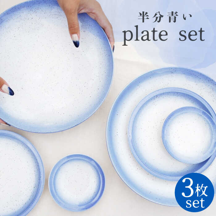 【ふるさと納税】【美濃焼】半分青い プレート 3枚セット【BIJINTOUKI/美人窯】食器 皿 取り皿 [MDF002]
