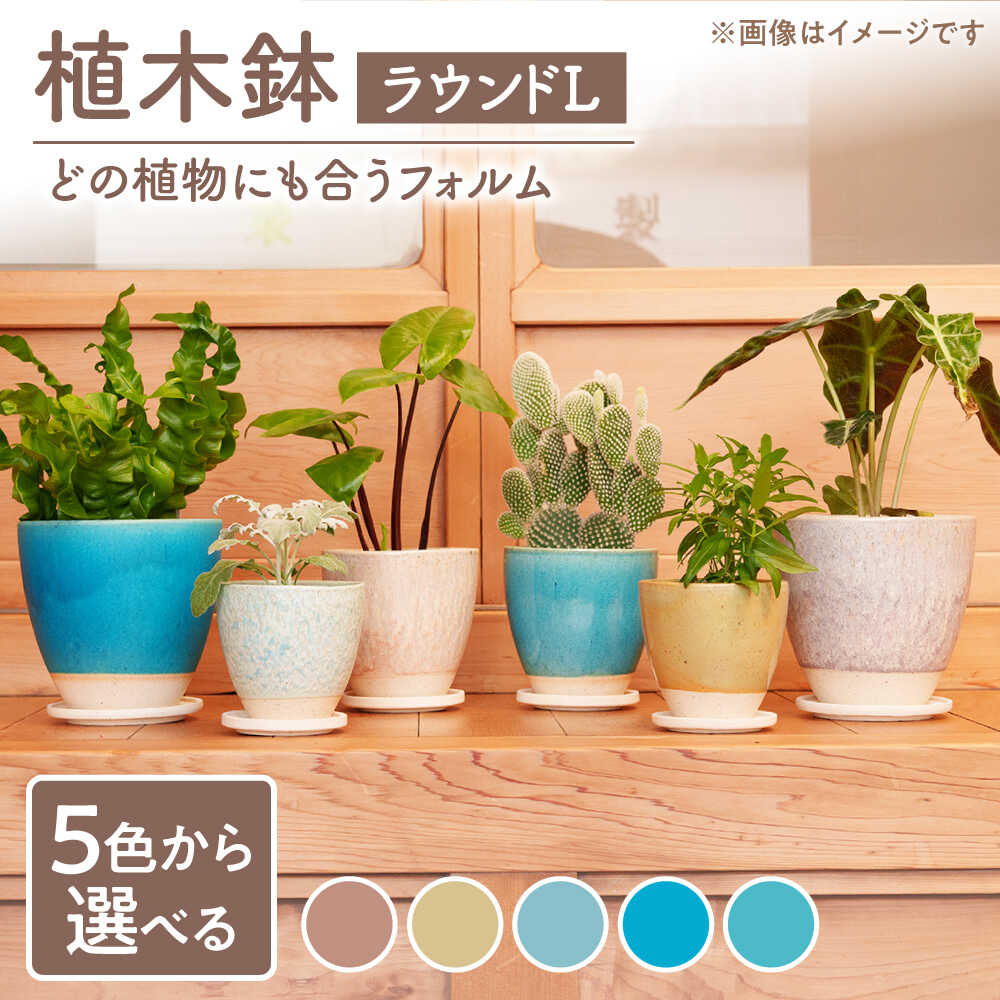 【ふるさと納税】色が選べる【美濃焼】植木鉢 ラウンドL ピンク【BIJINTOUKI/美人窯】 植物 サイズ おしゃれ 受け皿[MDF031]｜岐阜県土岐市