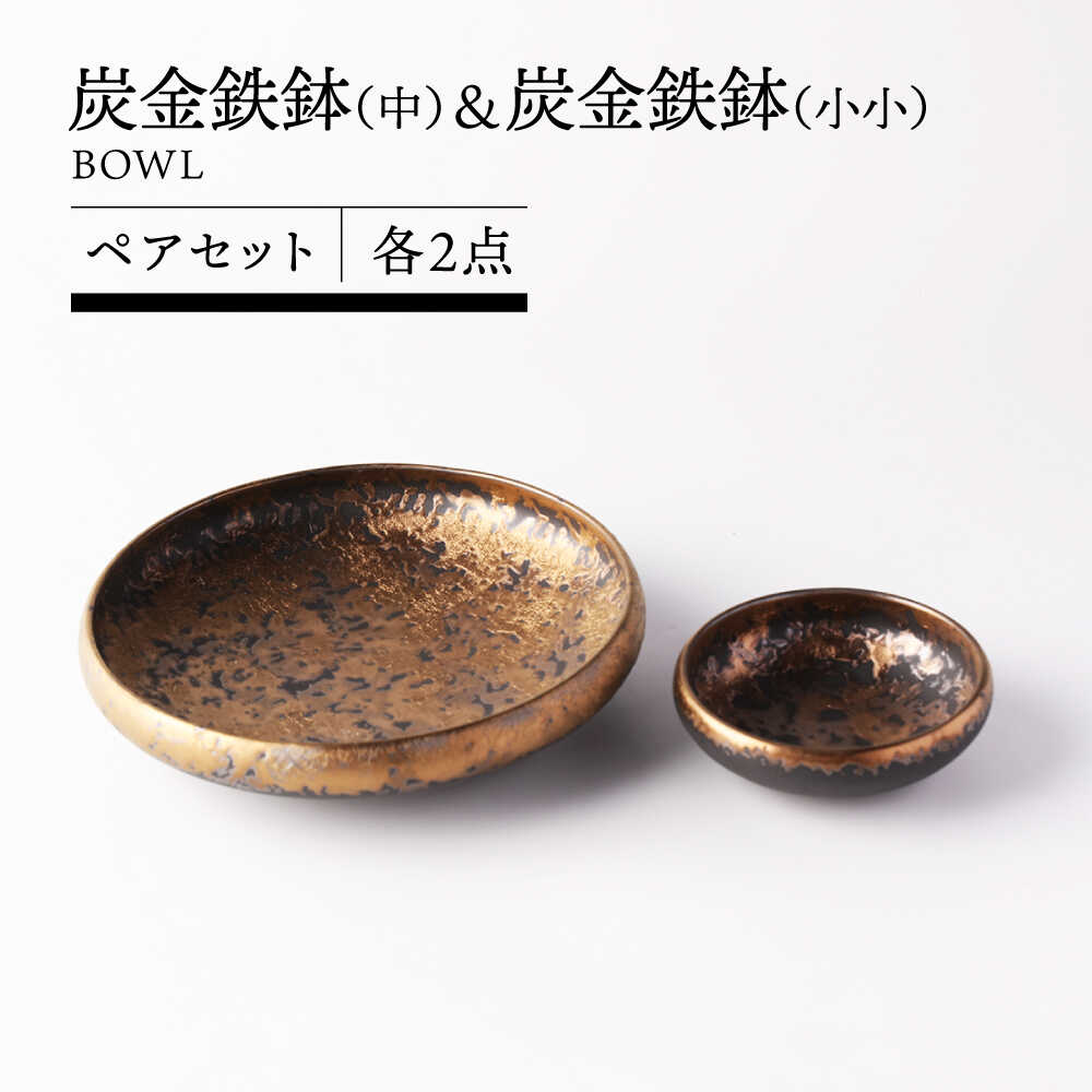 【ふるさと納税】【美濃焼】炭金属元素鉢(中) ＆ 炭金属元素鉢(小小) 有りの実書き割り 【TOKI MINOYAKI／クリエイティブセラミックオーシマ】食器 一皿 どんぶり鉢[MEE133]