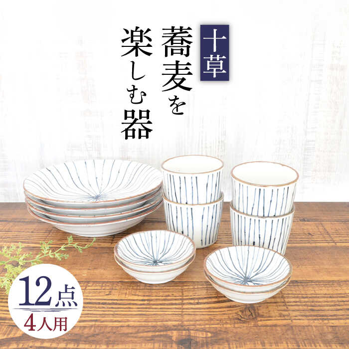 【ふるさと納税】【美濃焼】ソバを楽しむ器 十草 4人用書き割り 12点【株式会社カクニ】食器 目の前 今めかしい [MEF005]