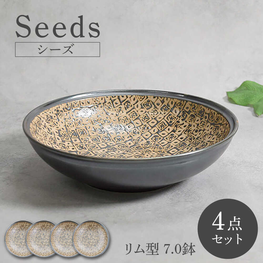 【ふるさと納税】【美濃焼】シーズ seeds リム型 7.0鉢 4枚セット【カネ定製陶】　うつわ プレート 大皿[MEI111]
