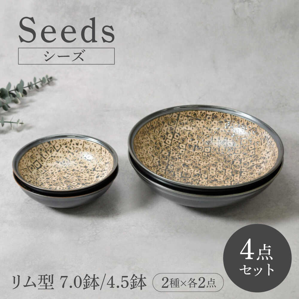【ふるさと納税】【美濃焼】シーズ seeds リム型 ボウル 7.0鉢 ＆ 4.5鉢 2サイズ&times;各2点 4点セット【カネ定製陶】 うつわ プレート セット[MEI116]｜岐阜県土岐市