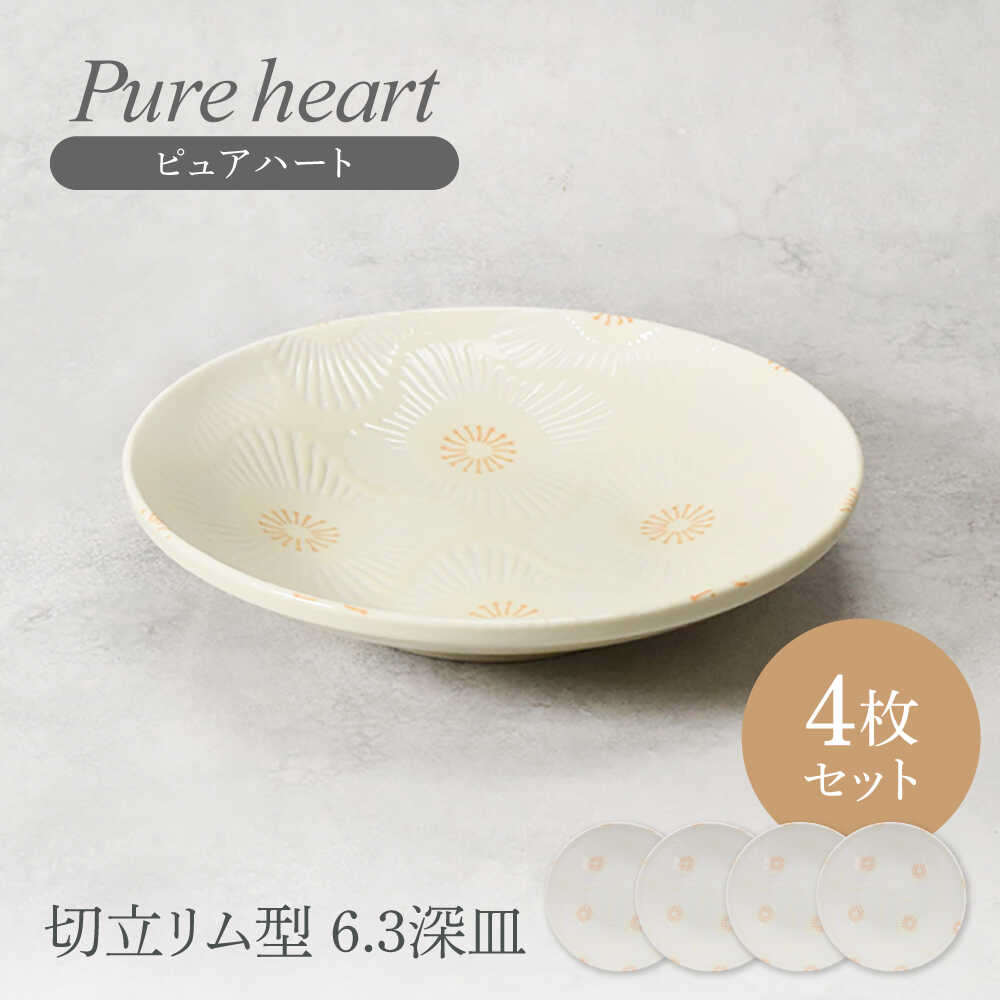 【ふるさと納税】【美濃焼】ピュアハート 切立リム型 6.3深皿 4点セット【カネ定製陶】[MEI217]