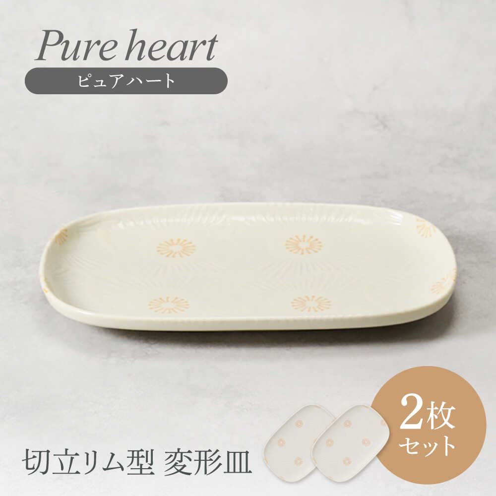 【ふるさと納税】【美濃焼】ピュアハート 切立リム型 変形皿 2点セット【カネ定製陶】[MEI219]