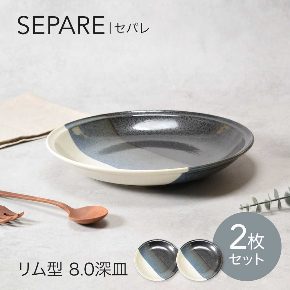 【ふるさと納税】【美濃焼】セパレ リム型 8.0深皿 2点セット【カネ定製陶】プレート 大皿 モノトーン[MEI251]｜岐阜県土岐市