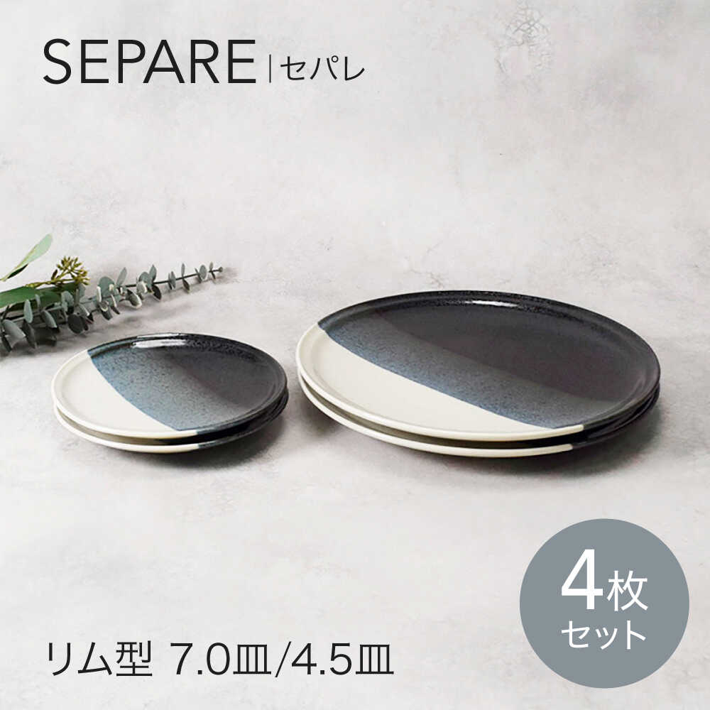 【ふるさと納税】【美濃焼】セパレ リム型 7.0皿 2点 ＆ 4.5皿 2点 合計4点 セット【カネ定製陶】プレート 皿 モダン[MEI258]｜岐阜県土岐市