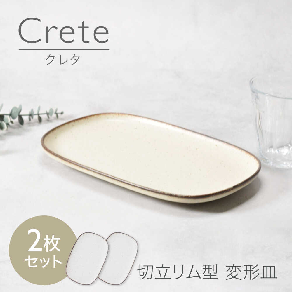 【ふるさと納税】【美濃焼】クレタ 切立リム型 変形皿 2点セット【カネ定製陶】 プレート 食器セット ナチュラル[MEI268]