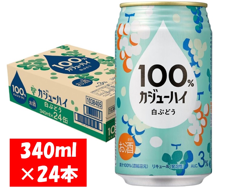 【ふるさと納税】１００％カジューハイ 白ぶどう チューハイ 340ml×24本 １ケース【お申込みの翌日より最短２～７営業日で発送！】