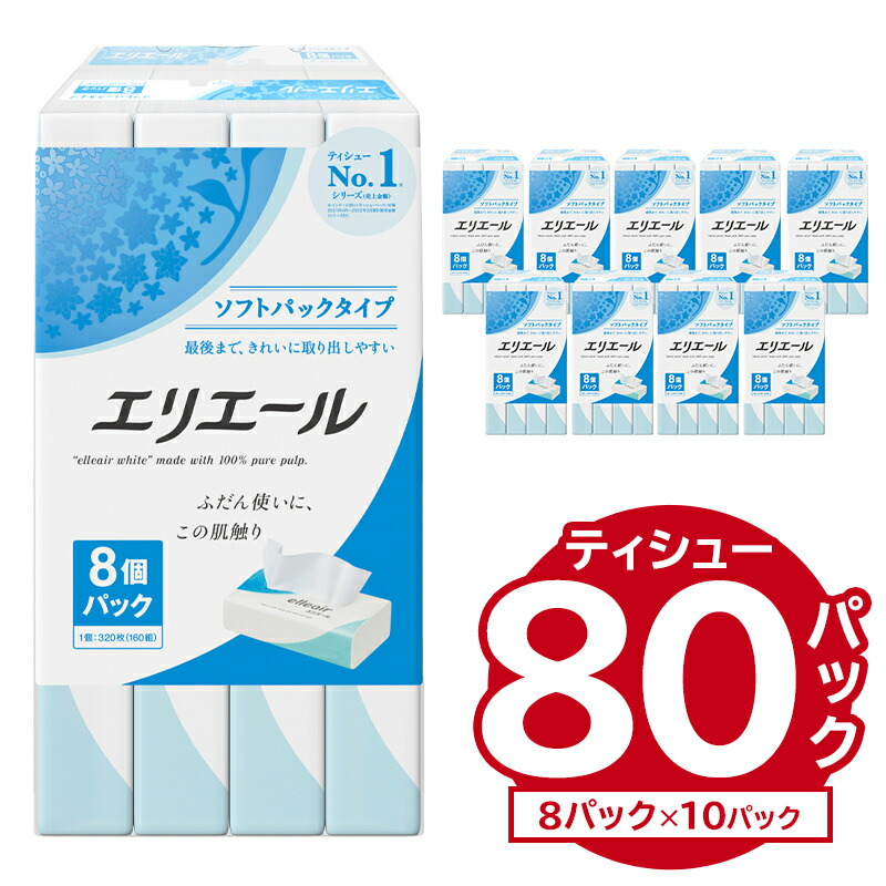 【ふるさと納税】エリエールティシューソフトパック 160W8P×10パック ソフトパック ティッシュ ティッシュペーパー 箱なし 日用品 新生活 備蓄 防災 消耗品 生活雑貨 生活用品 ストック パルプ100％ 岐阜県 可児市