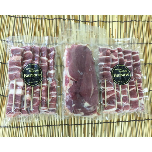 No.494 カモ肉バーベキューセット 計約1kg / 鴨肉 モモ肉 ロース肉 串 BBQ 焼肉 ヘルシー