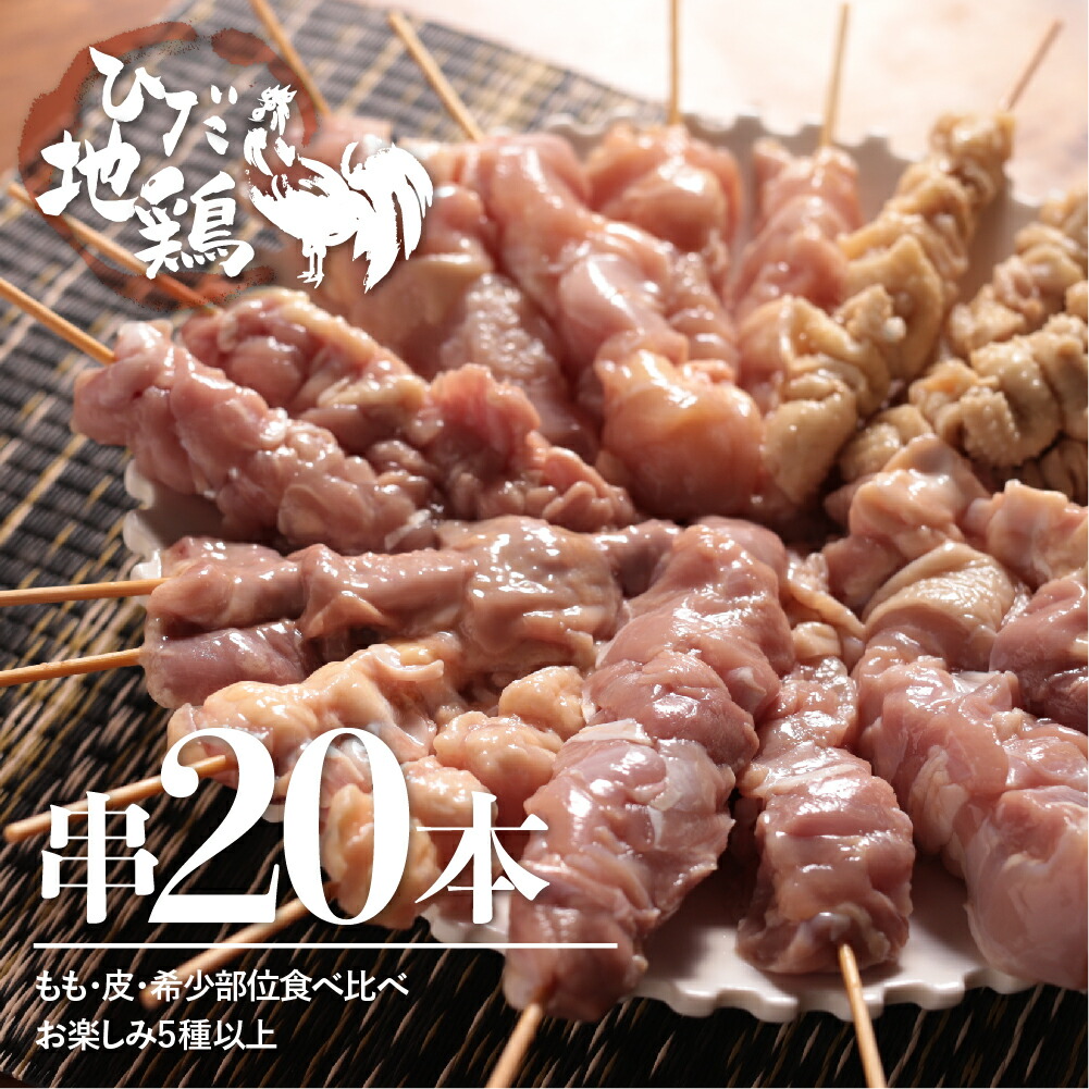 【ふるさと納税】訳あり 鶏肉 焼き鳥 飛騨地鶏 串 20本セット 部位おまかせ5種以上 もも 皮  なんこつ はつ せせり  砂肝 希少部位 国産鶏肉 食べ比べ  地鶏 バーベキュー キャンプ アウトドア 冷凍 飛騨市 [Q2621] 20000円 2万円