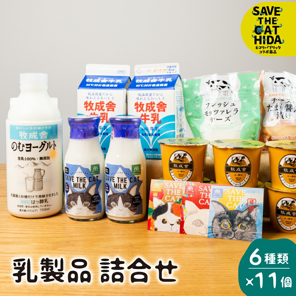 【ふるさと納税】にゃんにゃん乳製品セット 牛乳 飲むヨーグルト 生クリームヨーグルト モッツァレラチーズ 牧成舎 福袋 詰め合わせ (猫  保護猫 飛騨 SAVE THE CAT HIDA支援)  ねこ ネコ プレゼント ギフト かわいい 可愛い [neko_j6]
