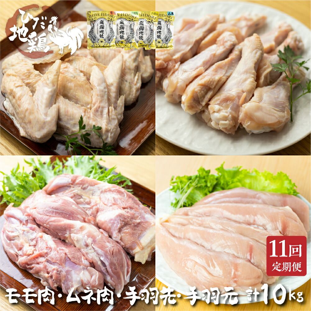 【ふるさと納税】鶏肉 定期便 お楽しみ 地鶏 定期便11回 飛騨地鶏 モモ肉 手羽元 手羽先 ムネ肉 1kg×11回 国産  国産地鶏[Q2620] 100000円 10万円