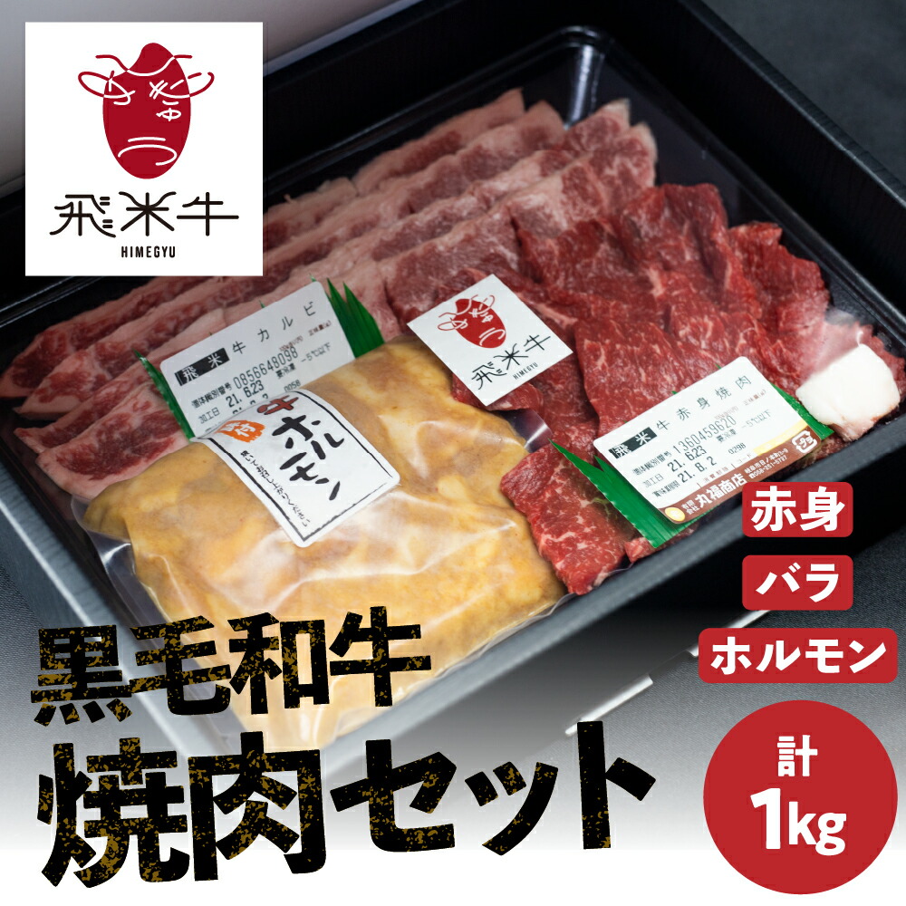 【ふるさと納税】《簡易包装》飛米牛焼肉セット 1kg 赤身 / バラ各300g×2 味付けホルモン200g×2 焼肉 焼肉セット 食べ比べ 牛肉 お取り寄せ 詰め合わせ キャンプ BBQ バーベキュー 30000円 3万円　Q2429