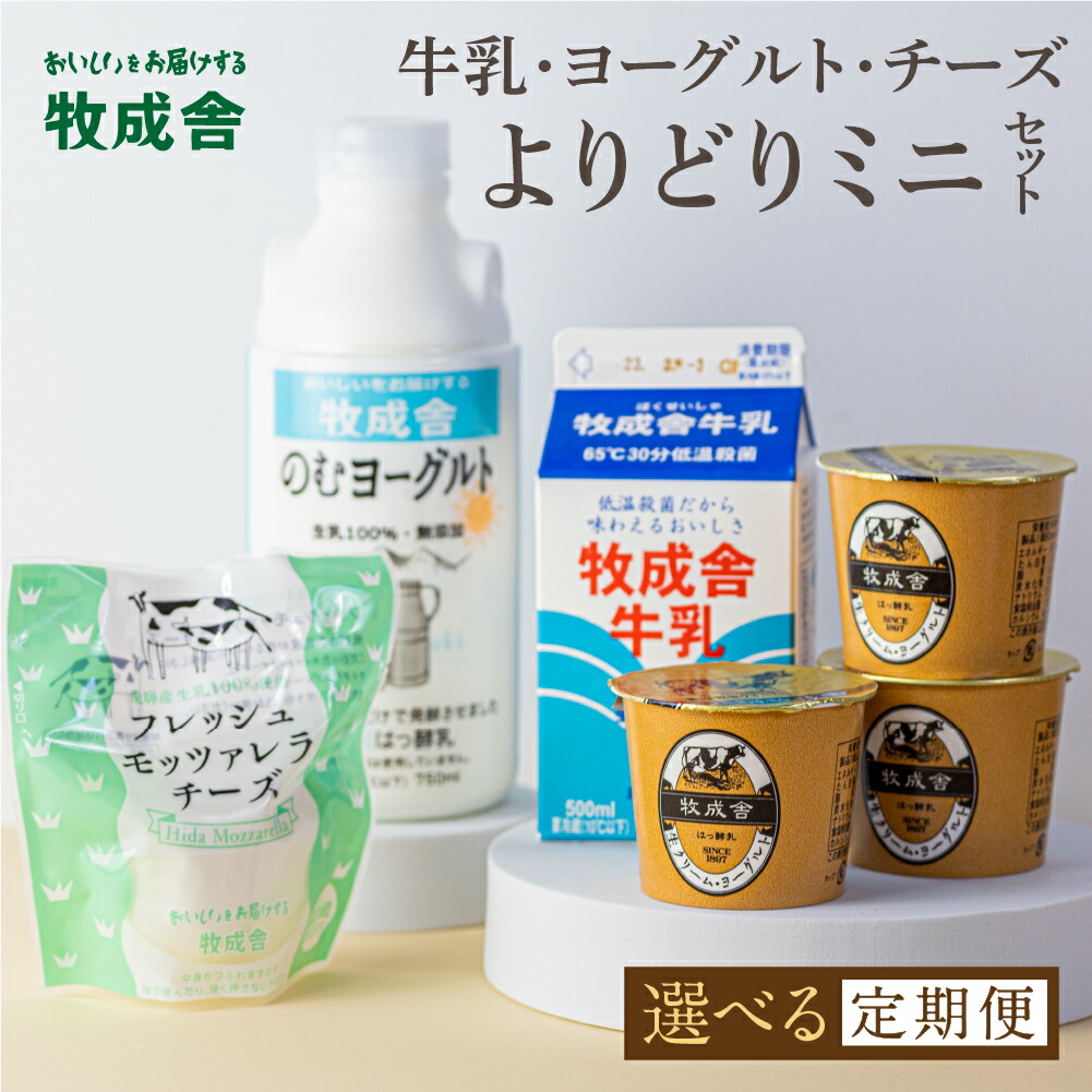 【ふるさと納税】乳製品 選べる定期便 2回 4回 6回 ＜牧成舎＞牛乳 ヨーグルト チーズ よりどりミニセット 4種 飛騨産生乳で作ったこだわりの乳製品セット  単身用 一人暮らし 2人暮らし ギフト まとめ買い [Q1940]《hida0307》
