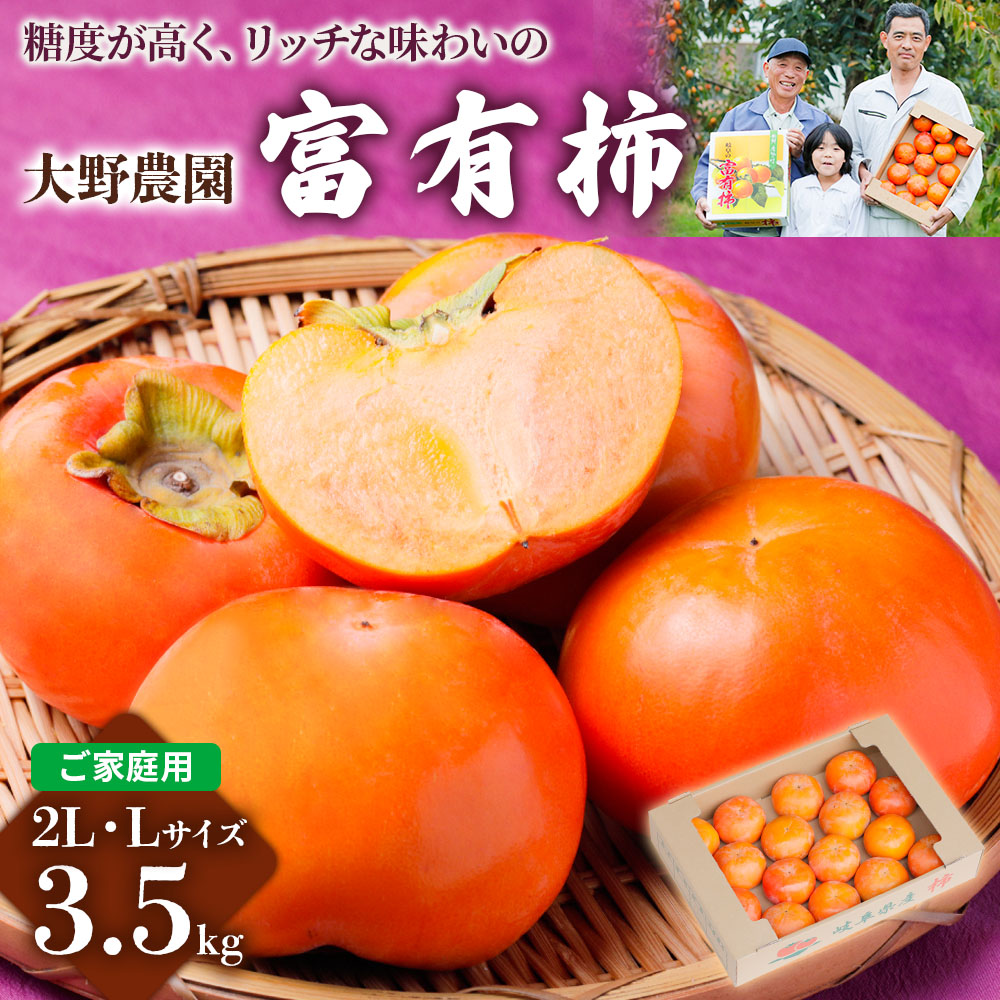 【ふるさと納税】【先行予約】《令和7年産》大野農園の 富有柿 ご家庭用 2L・Lサイズ 約3.5kg 11月中旬～12月中旬発送予定 [0630][mt095]｜訳あり わけあり ワケアリ かき 富有柿 フルーツ  カキ 果物 くだもの 岐阜県 本巣市 9000円