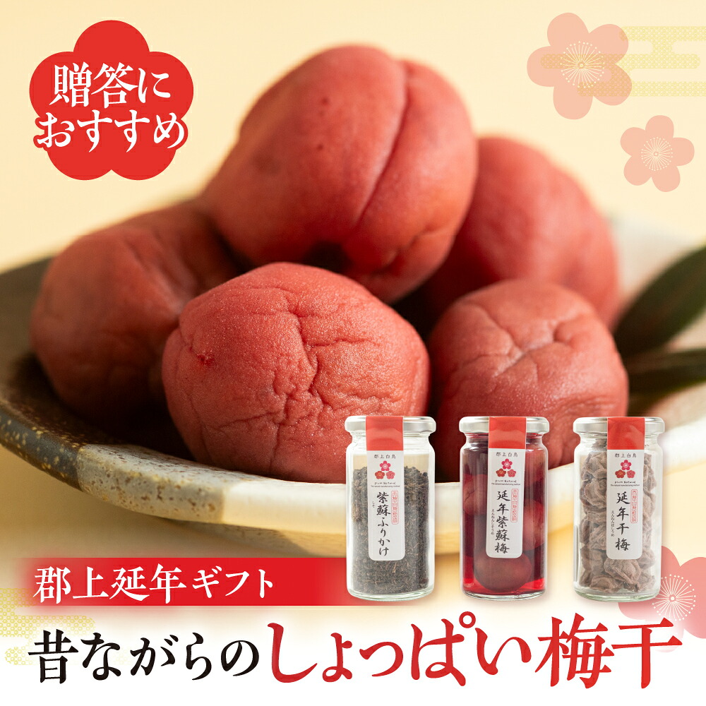 【ふるさと納税】≪梅干しギフト≫ 昔ながらのしょっぱい梅干セット 【紫蘇漬け梅・干し梅・しそふりかけ】郡上延年ギフト プラムナチュール 暑さ 対策 漬物 梅干し 梅干し しそ梅 梅干 うめぼし ふりかけ しそふりかけ ゆかり ギフト 贈答 お中元 岐阜県 郡上市｜岐阜県郡上市