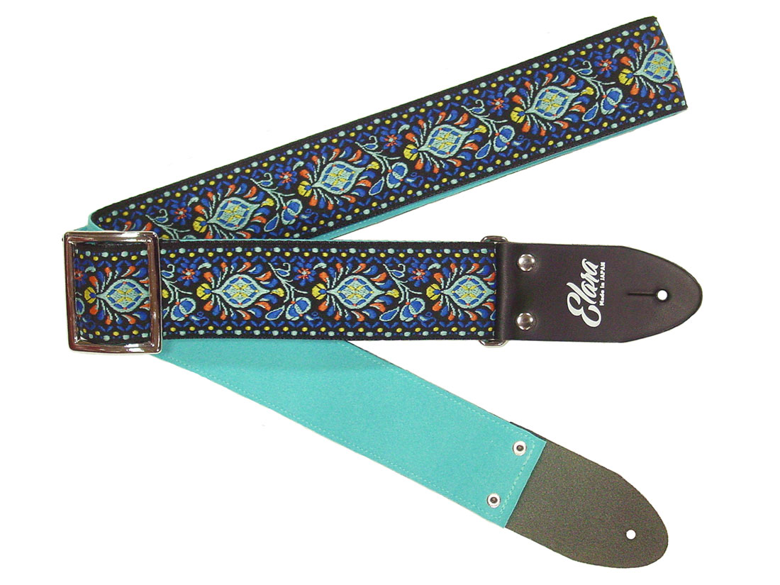 【ふるさと納税】【ギターストラップ】Elara Straps Peacock Queue Fresque Blue 郡上市 レザー 真鍮バックル ウルトラスエード プロ仕様 エレキ アコギ ベース Ksound 小林楽器店|岐阜県郡上市