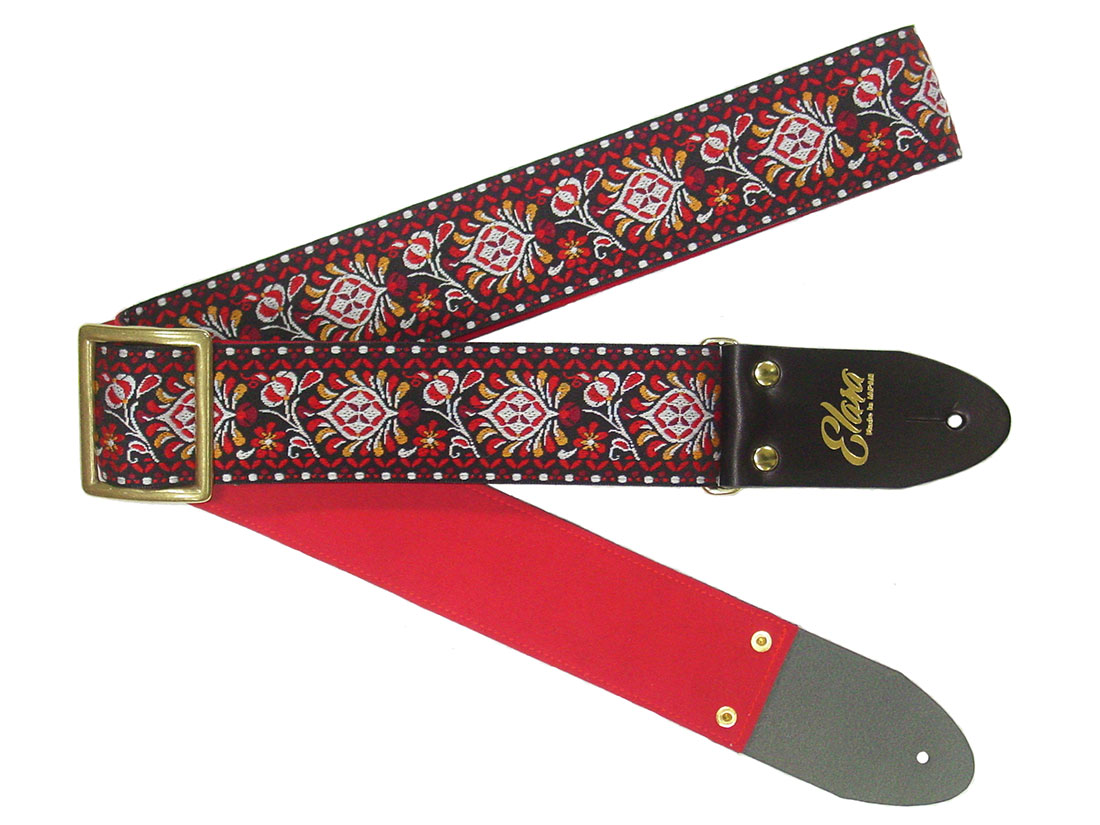 【ふるさと納税】【ギターストラップ】Elara Straps Peacock Queue Red 郡上市 レザー 真鍮バックル ウルトラスエード プロ仕様 エレキ アコギ ベース Ksound 小林楽器店