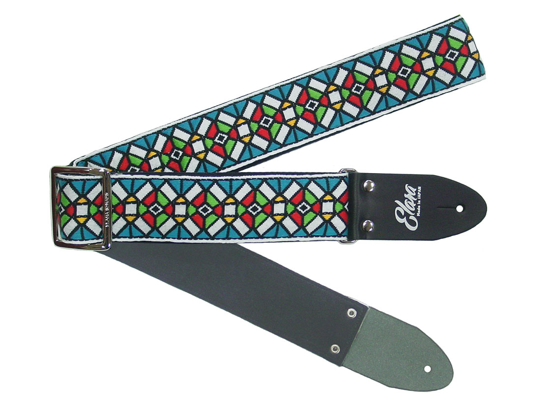 【ふるさと納税】【ギターストラップ】Elara Straps Stained Glass Pacific Blue(BK) 郡上市 レザー 真鍮バックル ウルトラスエード プロ仕様 エレキ アコギ ベース Ksound 小林楽器店