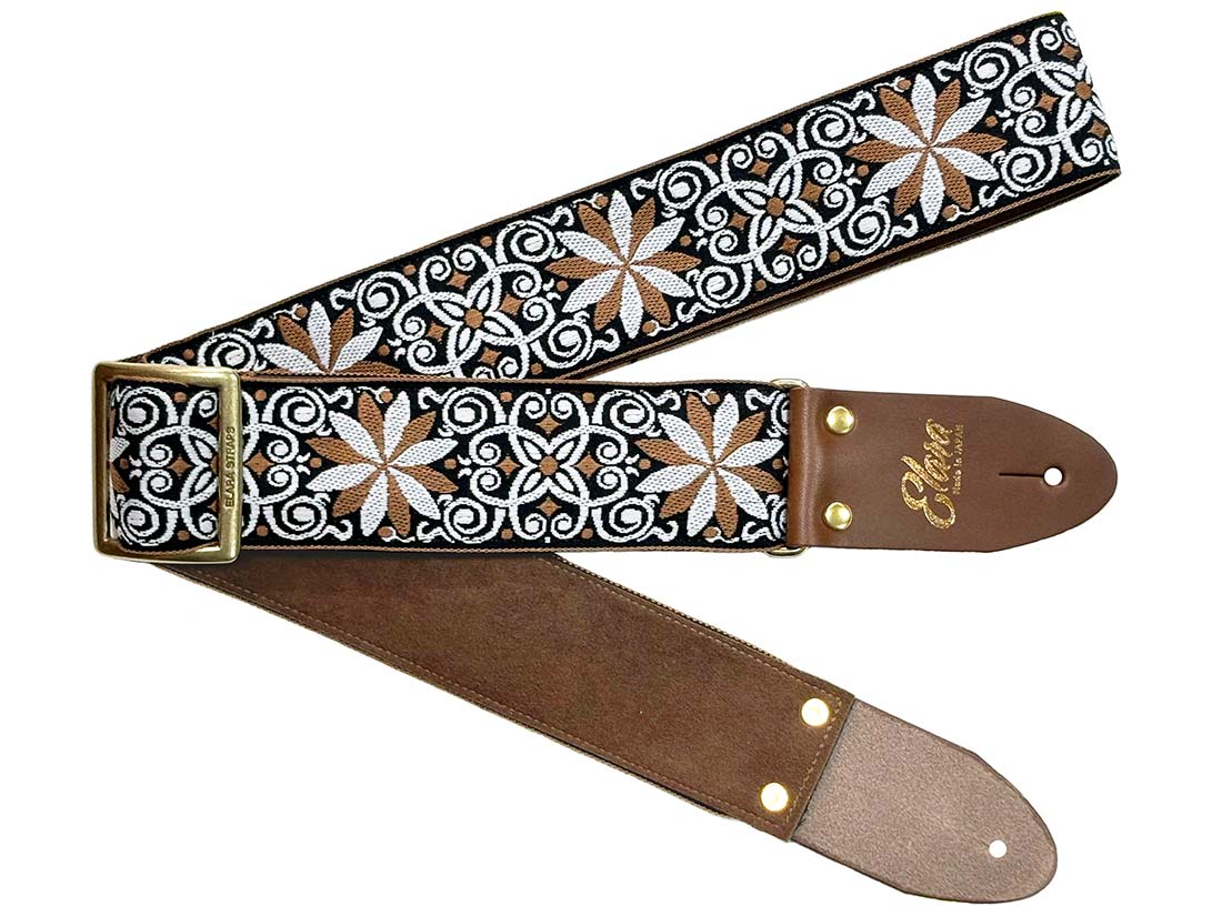 【ふるさと納税】【ギターストラップ】Elara Straps Zinnia Elegans Walnut 郡上市 レザー 真鍮バックル ウルトラスエード プロ仕様 エレキ アコギ ベース Ksound 小林楽器店