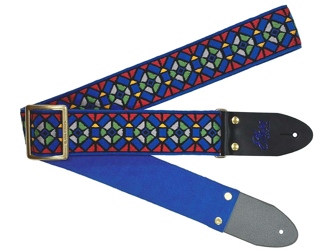 【ふるさと納税】【ギターストラップ】Elara Straps Stained Glass Blue/Red 郡上市 レザー 真鍮バックル ウルトラスエード プロ仕様 エレキ アコギ ベース Ksound 小林楽器店|岐阜県郡上市