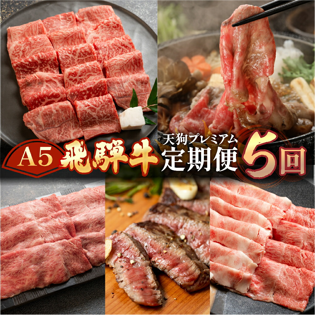 【ふるさと納税】 A5 飛騨牛 天狗 定期便 5回 牛肉 (ステーキ / すき焼き / 焼肉 / モモ/バラ/イチボ ランプ /カルビ ) お楽しみ 肉 定期便 下呂温泉 おすすめ 赤身 霜降り 希少部位 もも 肩ロース 食べ比べ 高級牛肉 焼き肉 しゃぶしゃぶ 110,000円 100,000円 10万円｜岐阜県下呂市 62,150円