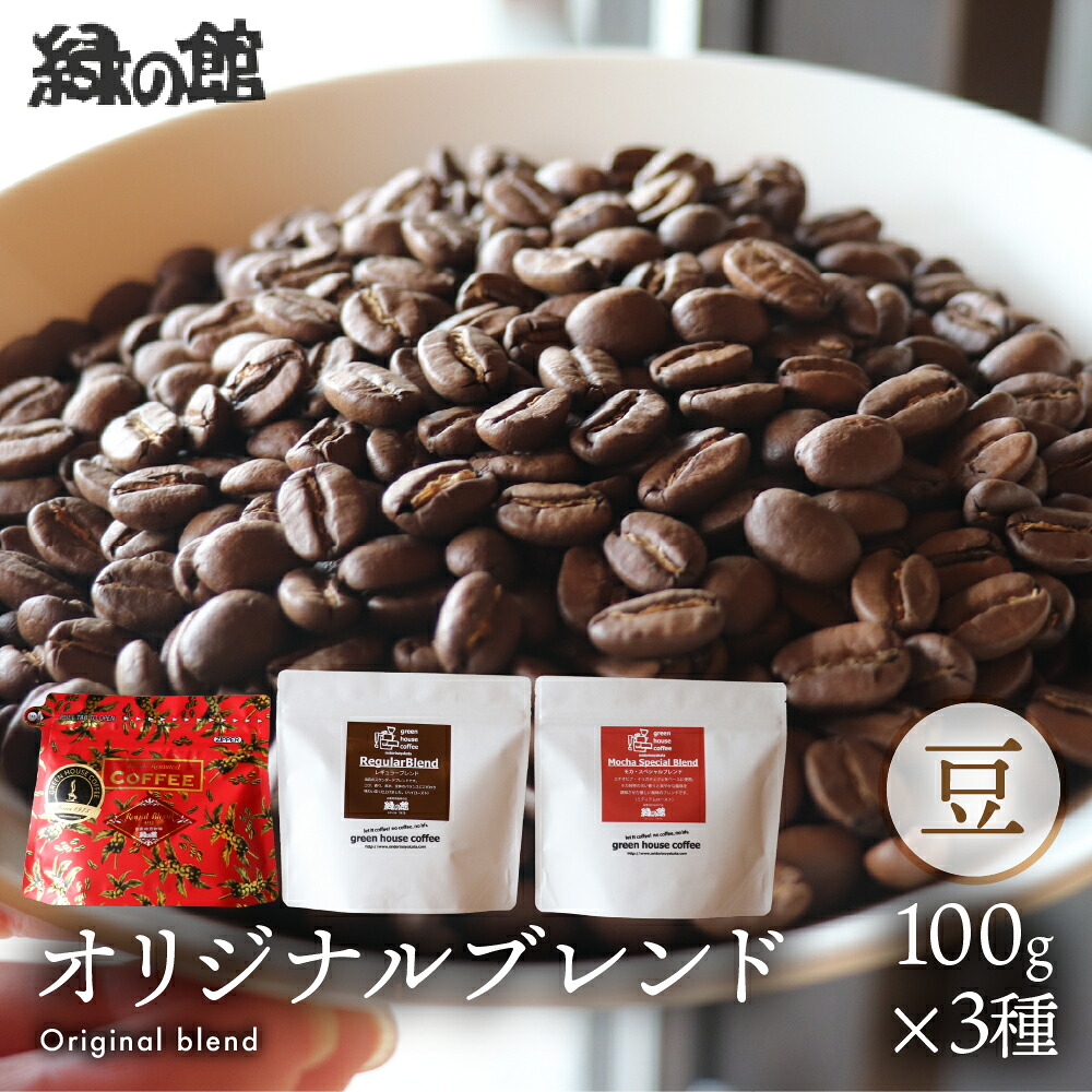 【ふるさと納税】緑の館 オリジナルブレンド 100g×3種セット(レギュラー・ロイヤル・モカ)珈琲豆 ブレンド アソート コーヒー 粉 飲み比べ 珈琲 グリーンハウスコーヒー 下呂市 11000円 1万円 一万円 11,000円|岐阜県下呂市