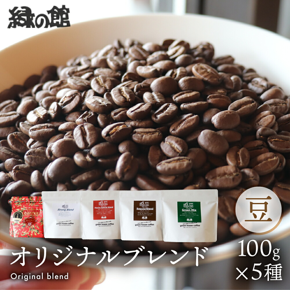 【ふるさと納税】緑の館 オリジナルブレンド 100g×5種セット（レギュラー・ロイヤル・モカ・グリーンミックス・ストロング）珈琲豆 ブレンド アソート コーヒー 粉 飲み比べ 珈琲 グリーンハウスコーヒー 下呂市