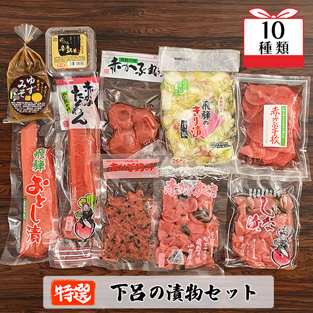 【ふるさと納税】やましげ特撰「下呂の漬物セットA」10種類(しな漬・赤かぶ・きり漬・辛唐味噌・ゆず味噌・たくあん)冷蔵配送 漬け物 つけもの 冷蔵配送 贈り物 食べ比べ ギフト 下呂温泉 おすすめ おかず ご飯のお供 14000円 岐阜県 下呂市