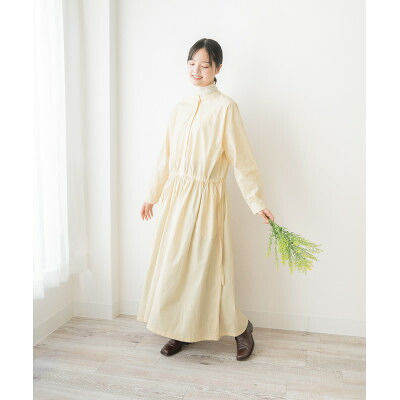 【ふるさと納税】【製品染め/洗える/草木染め】ウエストギャザーワンピース　キナリ【1479796】｜岐阜県笠松町 55,550円
