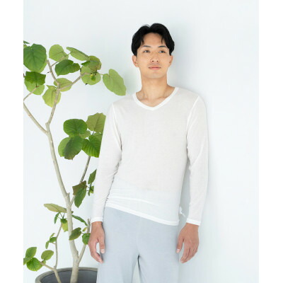【ふるさと納税】【洗える/もの柔らかマシマロ原料品/植物染め】長袖Vのど首はだ着 オフシロ【1555836】