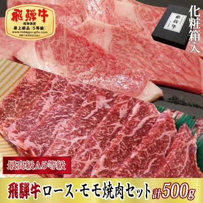 【ふるさと納税】【化粧箱入り・最高級A5等級】飛騨牛ロース・モモ焼肉セット計500g(牛脂付き)【配送不可地域：離島】【1488825】｜岐阜県関ケ原町 23,040円