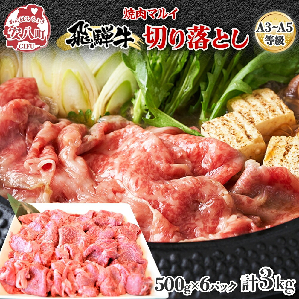 【ふるさと納税】飛騨牛 切り落とし A3~A5等級使用 約3kg 約500g×6パック 肉 牛肉 和牛 ブランド牛 お肉 ビーフ しゃぶしゃぶ すき焼き 国産 お取り寄せ ご褒美 豪華 グルメ 焼肉 BBQ パーティー ギフト 贈り物 自家用 贈答用 送料無料 焼肉マルイ 岐阜県 【 安八町 】|岐阜県安八町