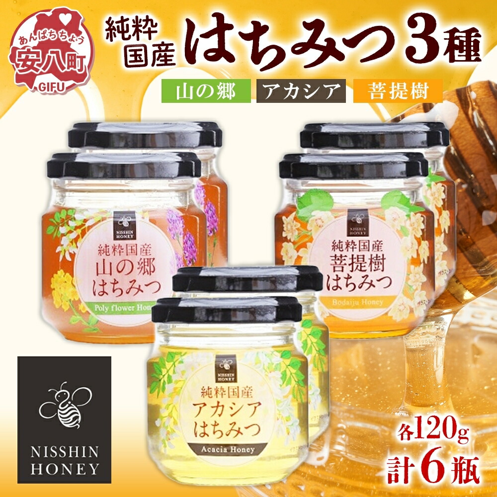 【ふるさと納税】国産はちみつ120g 3本入り 2セット 山の郷 アカシア 菩提樹 国産 純粋はちみつ ギフト ハニー honey ハチミツ パン 菓子 トースト ホットケーキ ヨーグルト 調味料 隠し味 常温 常備 お取り寄せ 日新蜂蜜 送料無料 岐阜県 安八町