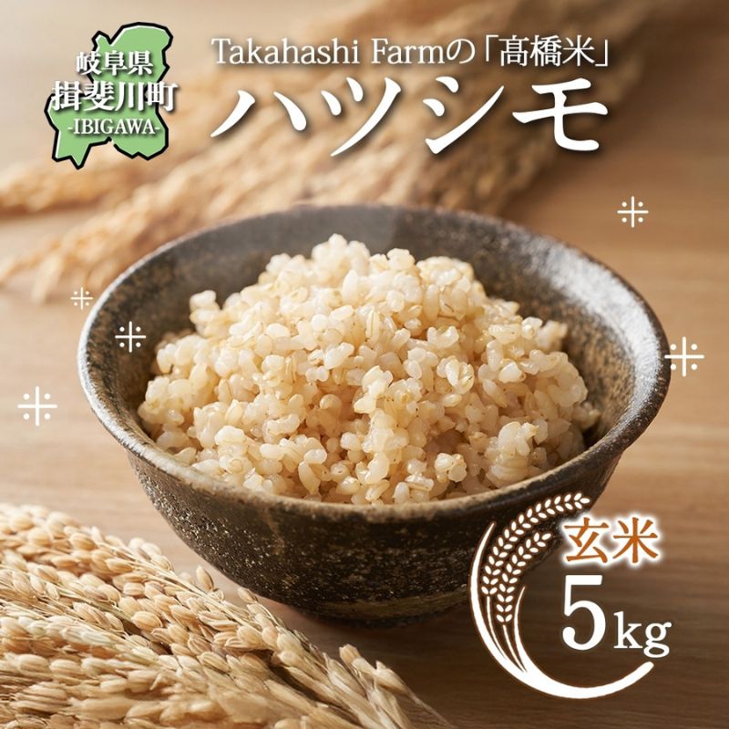 【ふるさと納税】＜ R8年産 先行予約 ＞米 ハツシモ 「高橋米」 玄米 5kg&times;1袋 令和8年産 5キロ お米 玄米 ごはん ご飯 はつしも ブランド米 大粒 白米 炊飯 お弁当 ふっくら お取り寄せ 送料無料 Takahashi Farm 岐阜県 揖斐川町　お届け：2026年11月より順次発送｜岐阜県揖斐川町