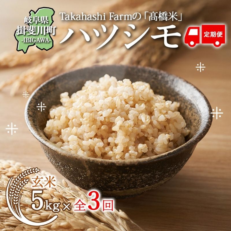 【ふるさと納税】< R8年産 先行予約 >定期便 全3回 米 ハツシモ 「高橋米」 玄米 5kg×1袋 令和8年産 5キロ お米 玄米 ご飯 ごはん はつしも ブランド米 大粒 炊飯 お弁当 ふっくら お取り寄せ 送料無料 Takahashi Farm 岐阜県 揖斐川町 お届け:2026年11月より順次発送|岐阜県揖斐川町