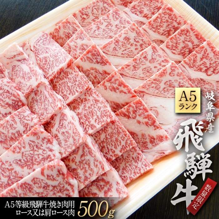 A５等級飛騨牛焼き肉用500ｇロース又は肩ロース肉 【18％OFF】