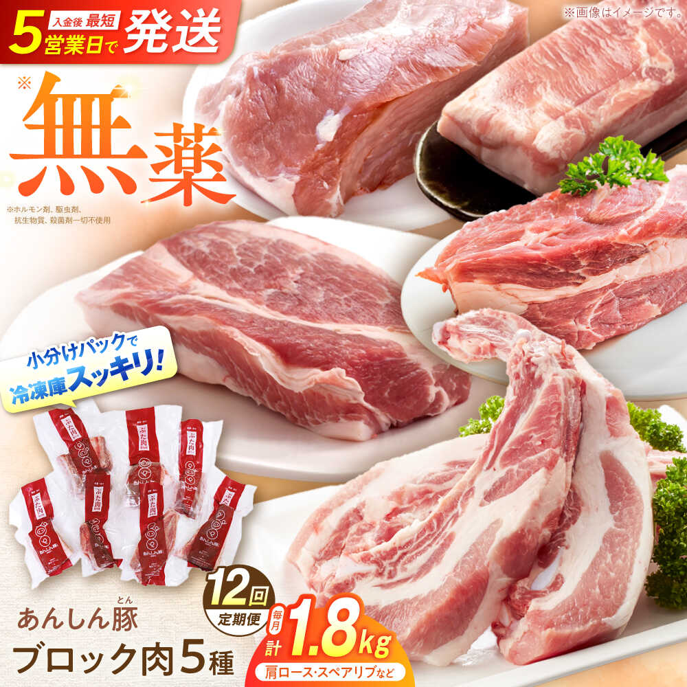 【ふるさと納税】【12回定期便】あんしん豚 ブロックセット 約1.8kg 豚肉 ロース モモ カタ 国産 白川町 / 藤井ファーム[AWAF027] 小分け ブロック ブロック肉 国産 豚ロース 豚モモ 豚カタ セット 冷凍 真空パック 国産豚 チャーシュー ステーキ 真空パック 煮込み 焼肉 BBQ
