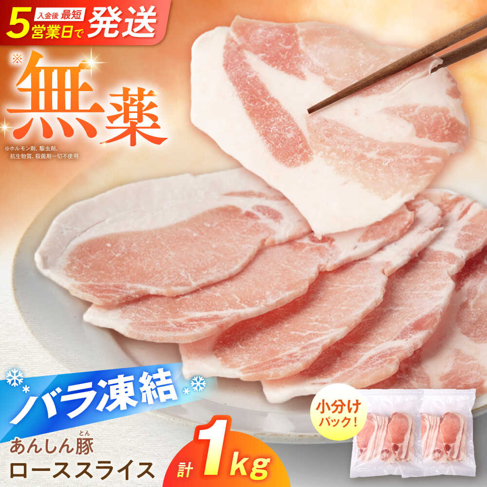 【ふるさと納税】《バラ凍結》無薬育ちのあんしん豚 ローススライス 1kg （500g&times;2袋） 豚肉 小分け 薄切り ロース 冷凍 白川町 / 藤井ファーム[AWAF049]｜岐阜県白川町