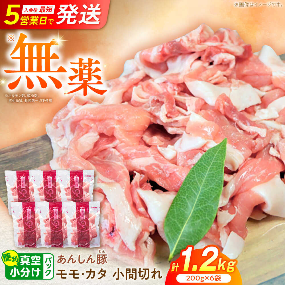【ふるさと納税】無薬育ちのあんしん豚 豚肉 カタ ・ モモ こま切れ 1.2kg （200g &times; 6袋） / 豚肉 小間切れ 大容量 小分け 薄切り 冷凍 白川町 / 藤井ファーム[AWAF060]｜岐阜県白川町