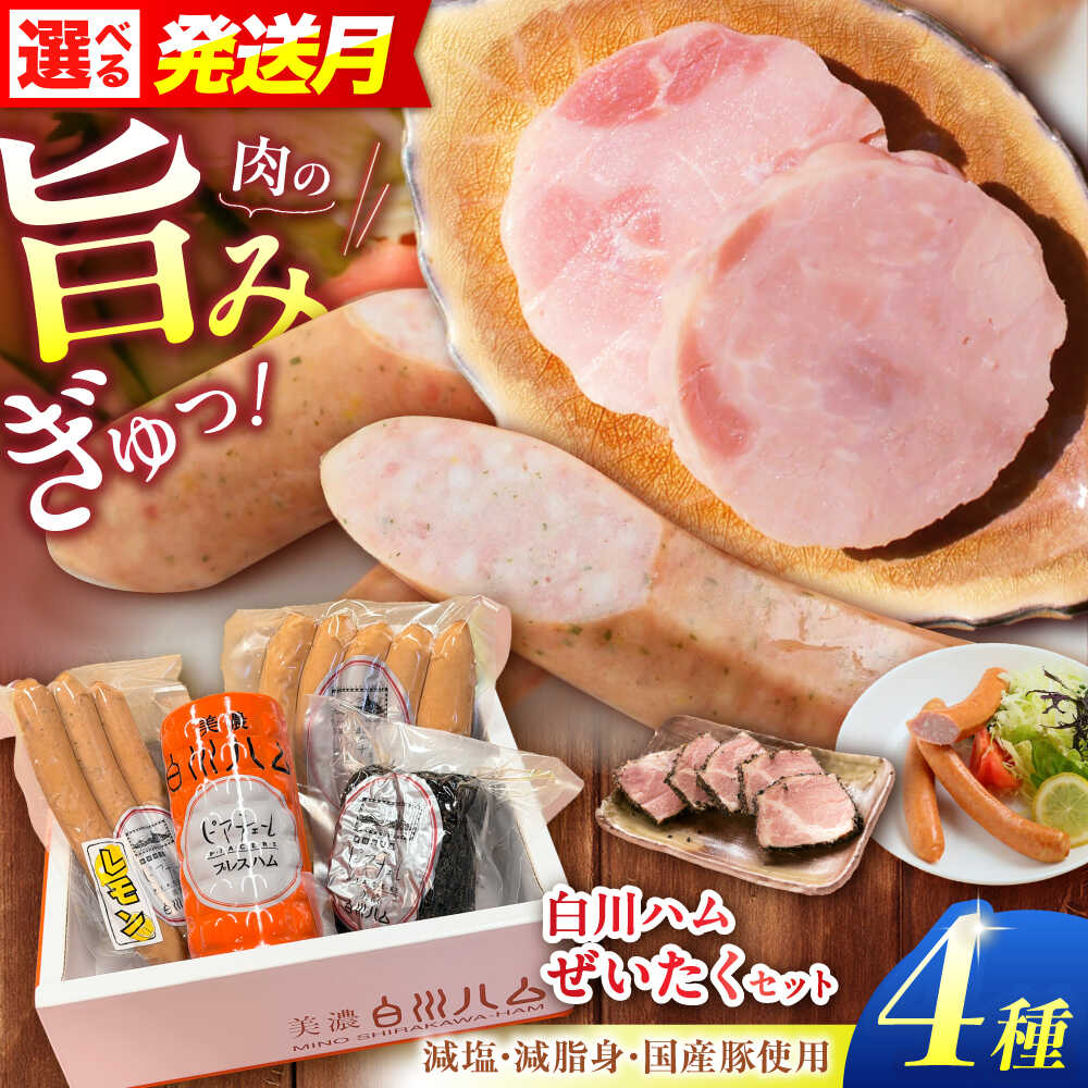 【ふるさと納税】【選べる発送月】 美濃白川ハム＆ウインナー 4種 詰め合わせセット 計約790g ハム はむ ソーセージ ウインナー 冷蔵 国産 国産豚肉 詰め合わせ セット ギフト 贈答 贈り物 お歳暮 お中元 お返し アウトドア ふるさと納税 白川町 / 白川町農業開発[AWAH004]