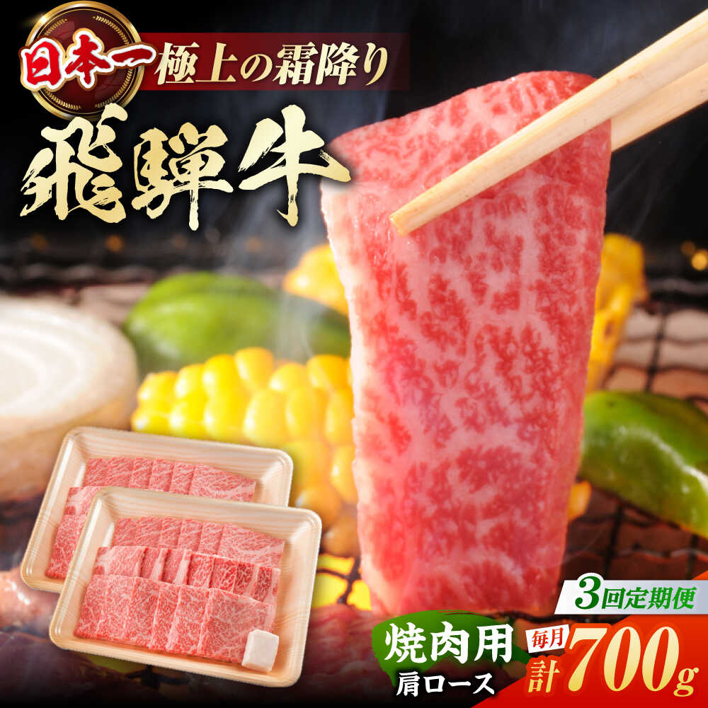 【ふるさと納税】【3回定期便】 飛騨牛 焼肉用 肩ロース 700g（350g×2）/ 焼肉 牛肉 和牛 定期便 霜降り / 白川町 / 浅井商店[AWBJ015]