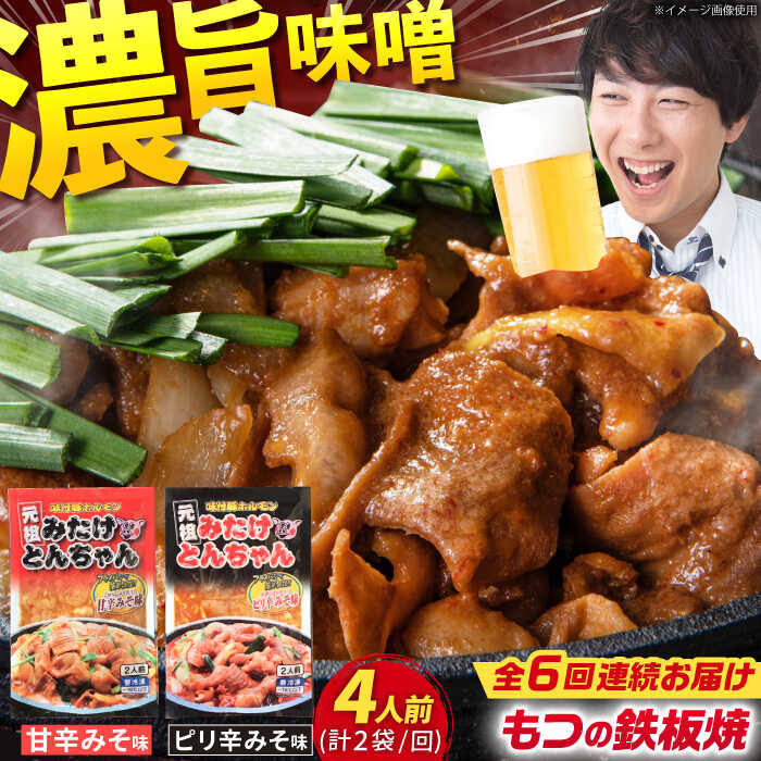 【ふるさと納税】【6回定期便】岐阜県産豚もつの鉄板焼き「元祖みたけとんちゃん」2種セット（4人前） / モツ もつ 白もつ ホルモン / 岐阜県 御嵩町 / 藤よし [AVAA013]｜岐阜県御嵩町