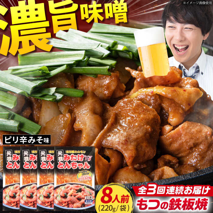 【ふるさと納税】【3回定期便】岐阜県産豚もつの鉄板焼き「元祖みたけとんちゃん」ピリ辛みそ味（8人前） / モツ もつ 白もつ ホルモン / 岐阜県 御嵩町 / 藤よし [AVAA027]