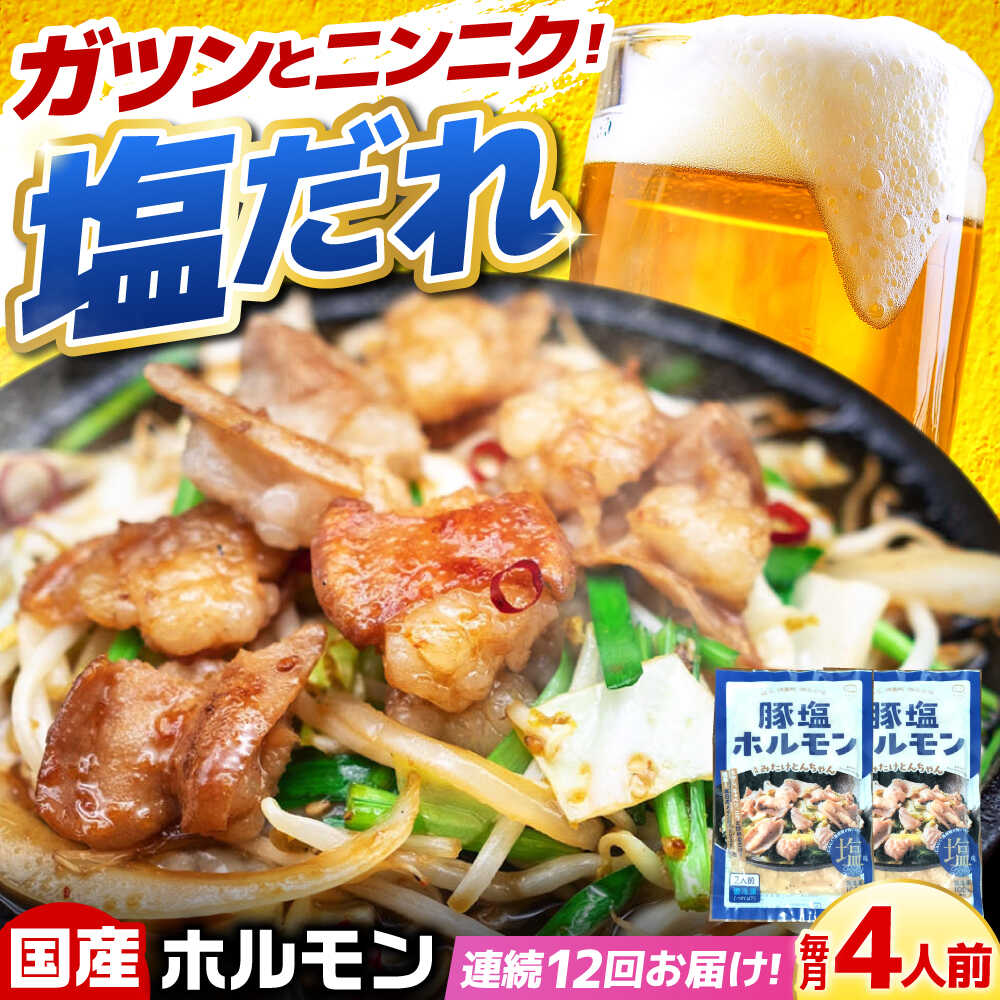 【ふるさと納税】【12回定期便】岐阜県産豚もつの鉄板焼き「元祖みたけとんちゃん」豚塩味（4人前） / モツ もつ 白もつ ホルモン / 御嵩町 / 藤よし[AVAA060]