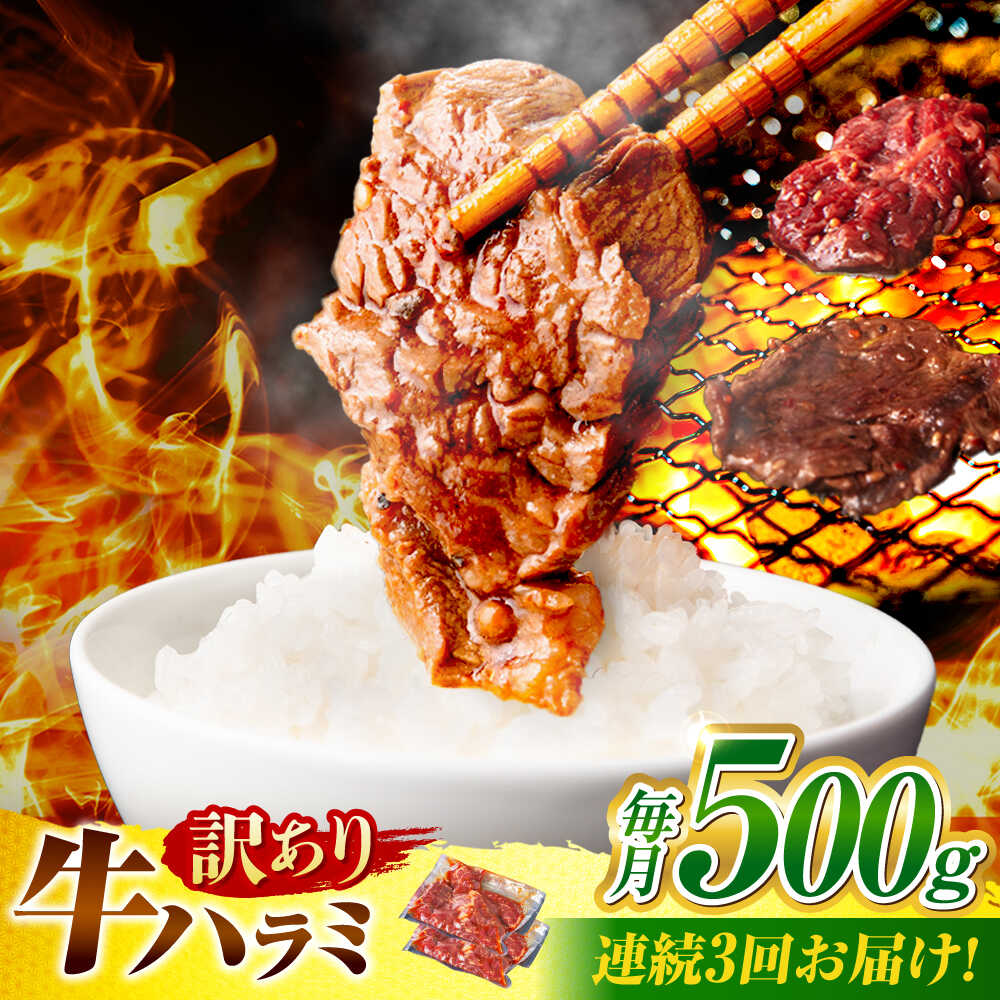 【ふるさと納税】【3回定期便】【訳あり】味付けハラミ 500ｇ(250ｇ&times;2パック) / ハラミ 牛肉 焼肉 / 御嵩町 / 馬力家[AVBO039]｜岐阜県御嵩町