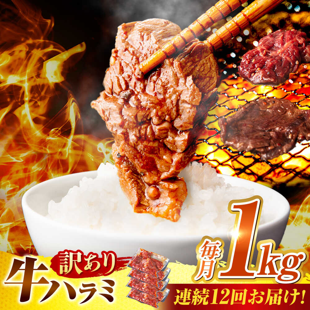 【ふるさと納税】【12回定期便】【訳あり】味付けハラミ 1kg(250ｇ×4パック) / ハラミ 牛肉 焼肉 / 御嵩町 / 馬力家[AVBO044]