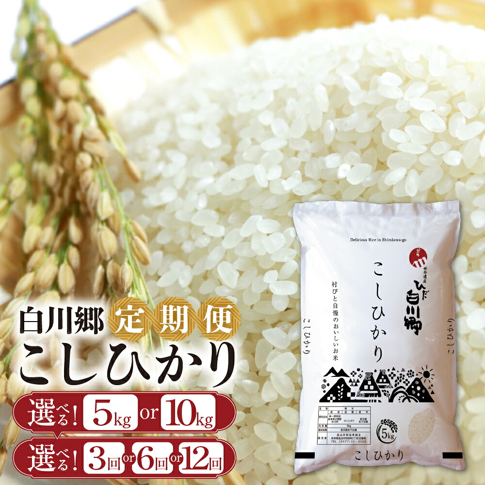 【ふるさと納税】【期間限定】選べる 白川郷 こしひかり 定期便 5kg 10kg 3回 6回 12回 5キロ 10キロ 3か月 6か月 12か月 常温 こめ コメ 新生活 応援 日用品 常備品 生活用品 こだわりの お米 精米 こしひかり コシヒカリ ごはん 岐阜県 飛騨 高山米穀 [S573]｜岐阜県白川村